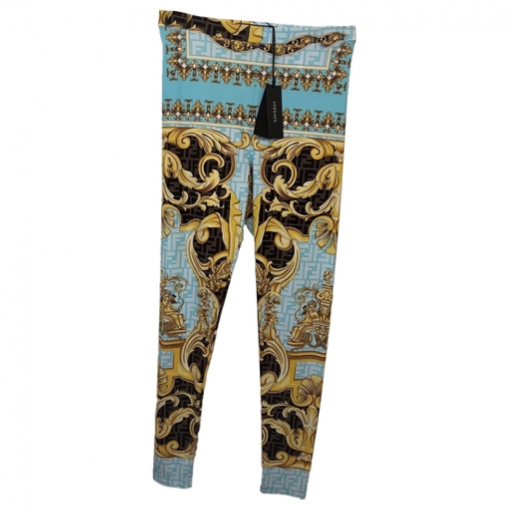 Fendace collab Versace Gold & Sky Blue Baroque leggings NO TAGS